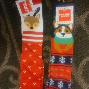 Lot of 2 pair of Christmas Knee High Socks